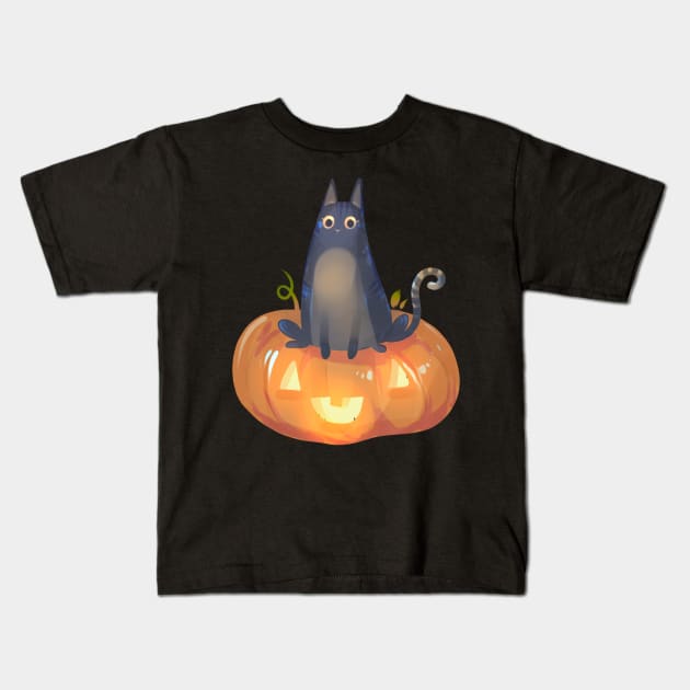 Spooky Season Kitty Kids T-Shirt by Claire Lin
